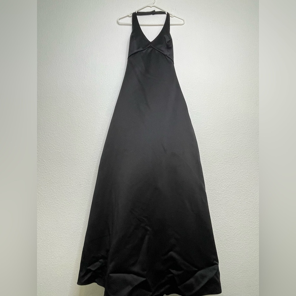 David's Bridal Black Satin A-Line Halter Wedding Dress